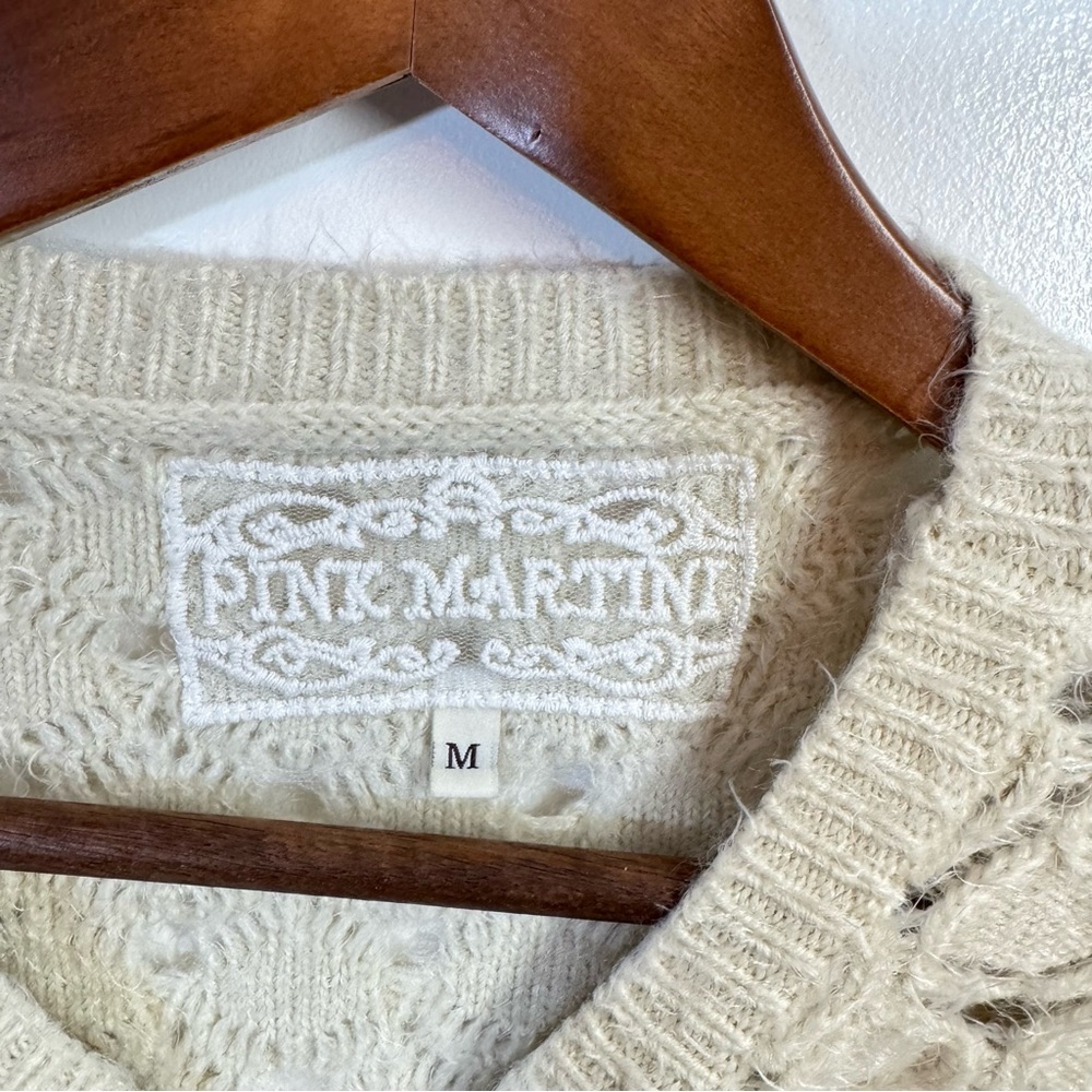 Pink Martini Fuzzy Cropped Cream Wool Blend Sweater - Size Medium - Picture 3 of 9